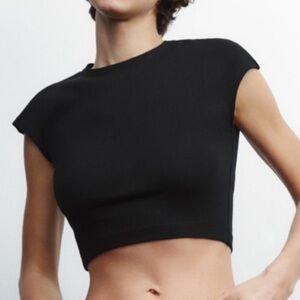 Zara Black Crop Top with Cap Sleeves